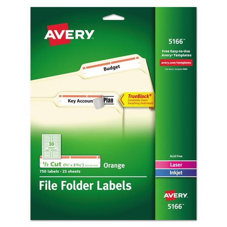 AVERY DENNISON Label File Folder, Orange, PK750 5166